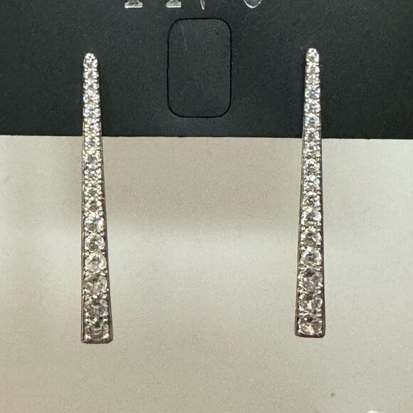 INC Silver Tone Crystal Drop Post Earrings - Picture 3 of 4